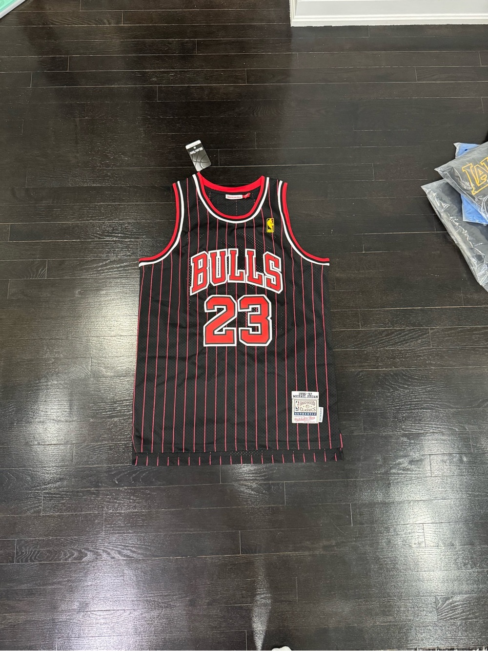 NBA Chicago Bulls #23 Pinstripe Jersey - Black, Red & White